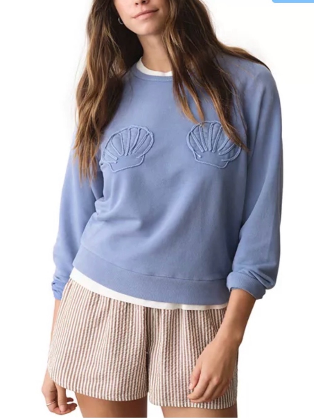 Marine Layer Cloud 9 Powder Blue Shell-Appliqué Crewneck Sweatshirt Size Large